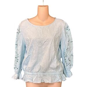 Anne Carson Linen Blend Blue Top